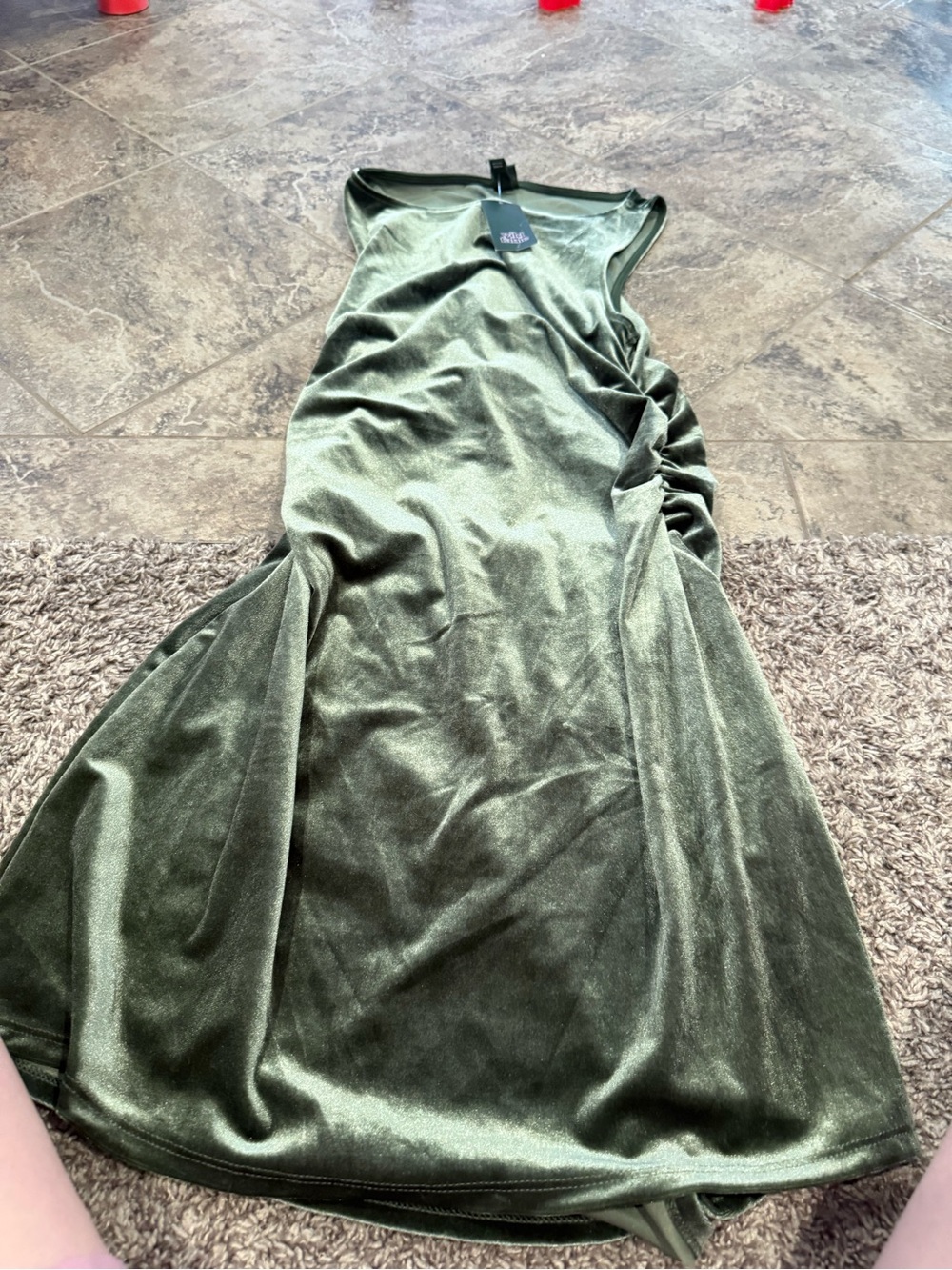 ❤️Sleeveless Olive Green Velvet Dress